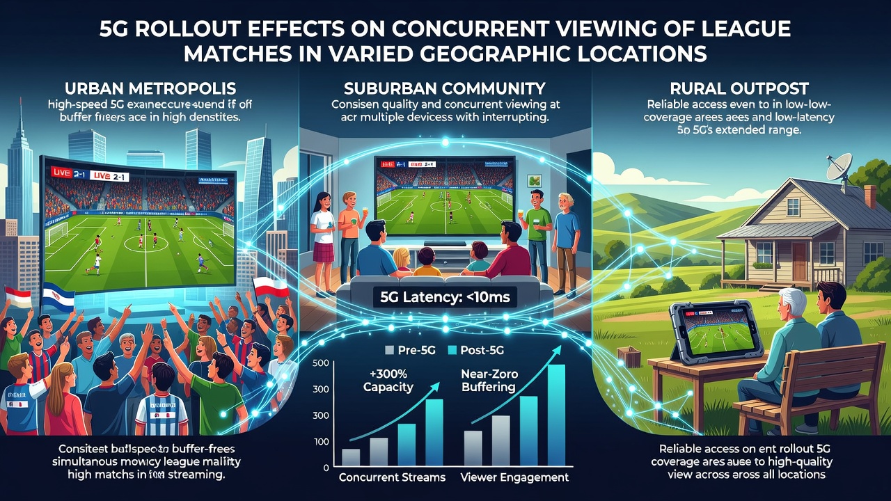 Fans viewing multiple league matches on mobile devices in different geographic locations