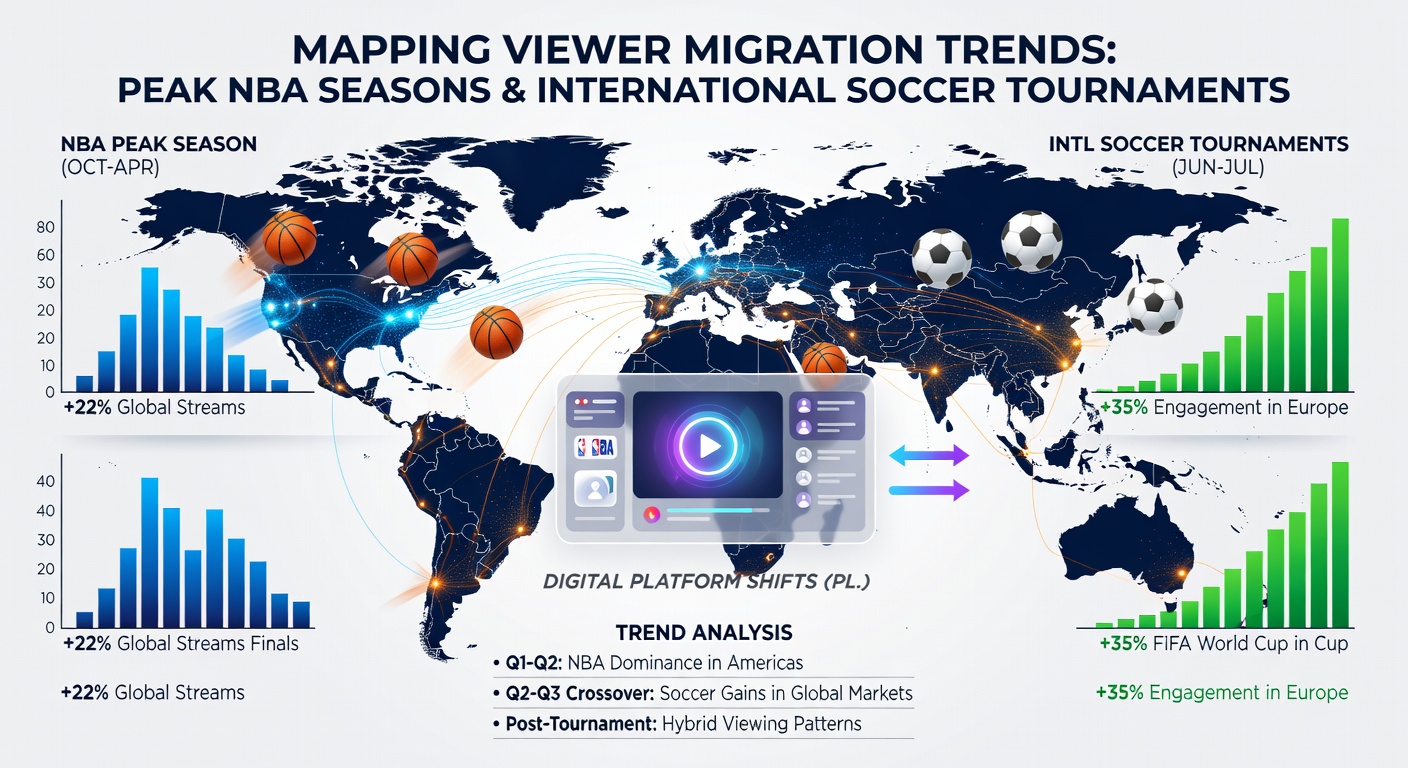 Global map visualization of viewer migration flows during overlapping NBA and soccer events