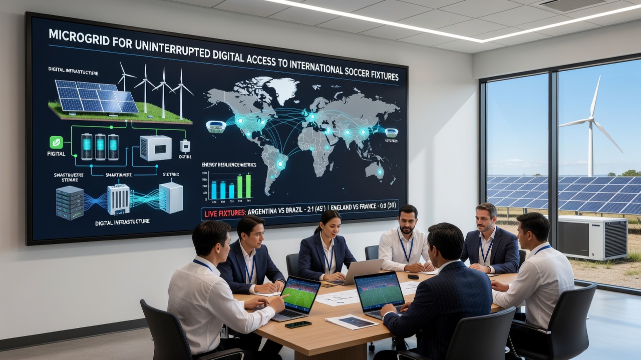 Community viewing setup powered by microgrid during evening NBA and soccer broadcasts