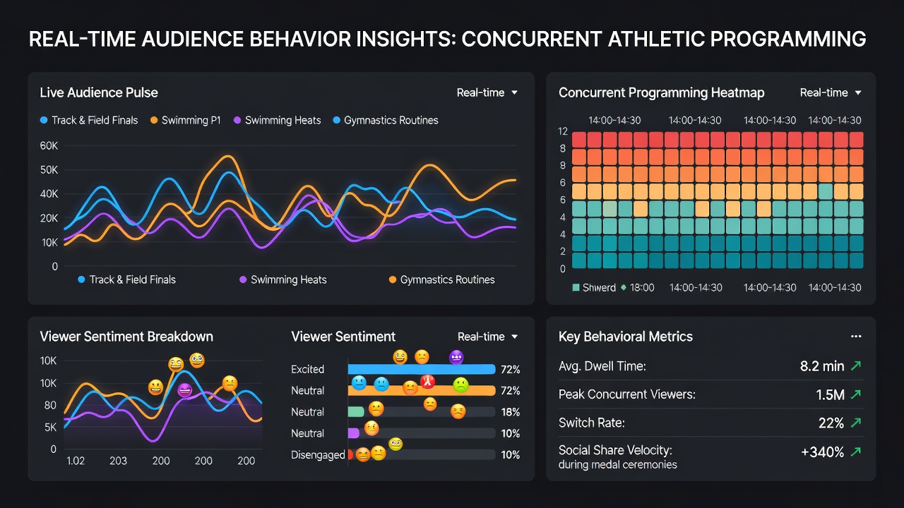 Analytics graph displaying viewer migration trends across overlapping athletic events on streaming services